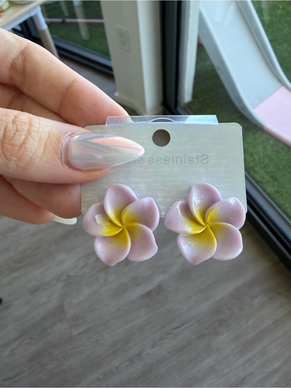 Floral Plumeria Stud Earrings in Lavender & Yellow - Stainless Steel - NWT